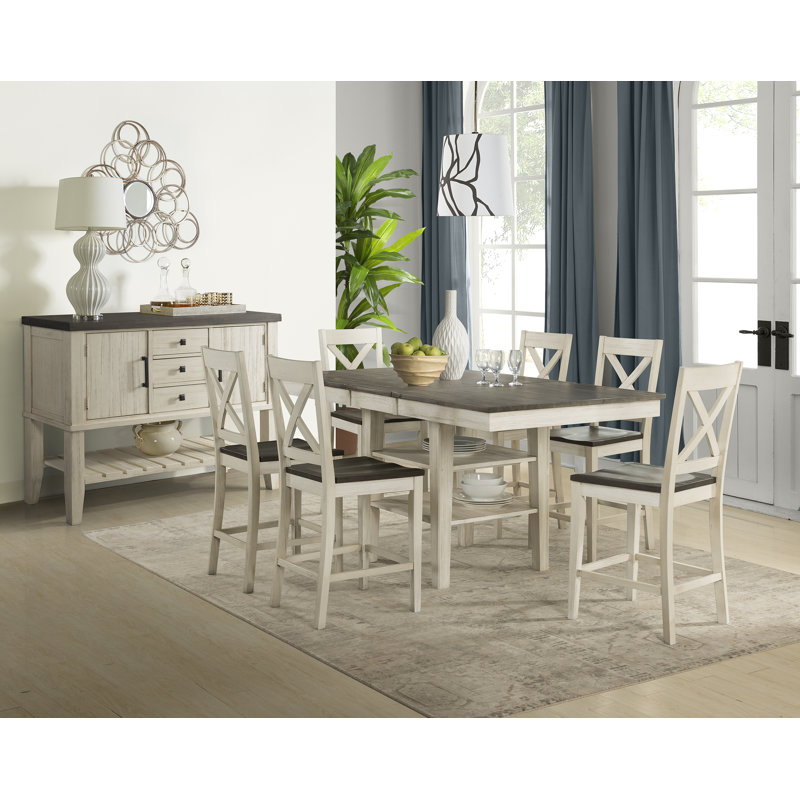 Gracie Oaks Ridgley 7 Piece Extendable Solid Wood Pub Table Set